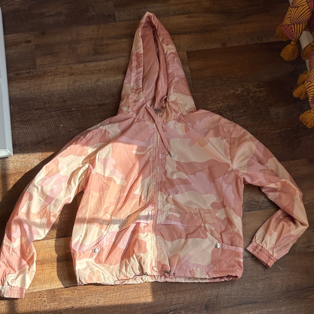 Pink Camouflage Hooded Windbreaker Jacket